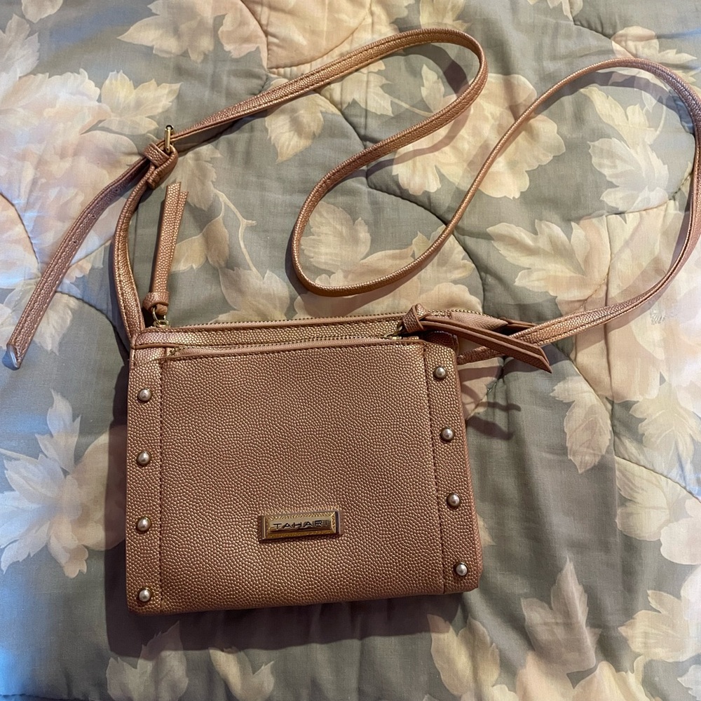 NWOT Rose Gold Tahari Pearl Embellished Crossbody Bag